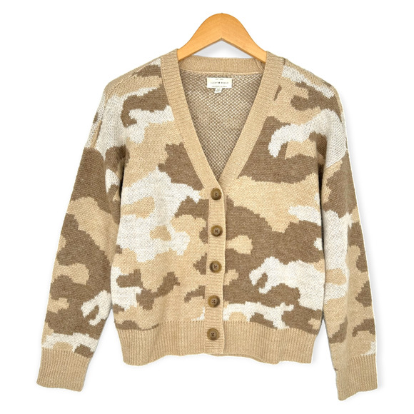 Lucky Brand | Small | Camo Print Jacquard Wool Blend Button Front Cardigan - Picture 3 of 9